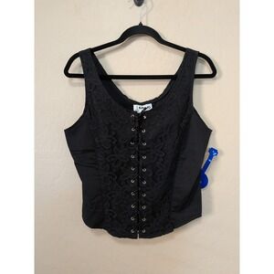 NWT BANJO Dallas Black Lace Corset Style Top Sz Large V Neck Lace Up Whimsigoth